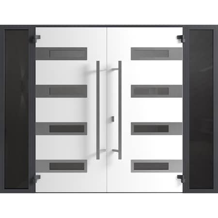 Vdomdoors Front Exterior Prehung Aluminum Double Doors Ronex0131 Black Enamel Mirrored Clear Glass 2 RONEX0131DEXD-BLK-W14+72+14xH96-RH-I