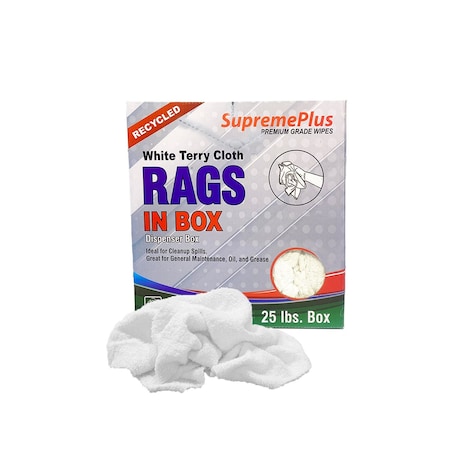 Supremeplus Recycled White Terry Towel Cleaning Rags, 25 lbs. Compressed Box SP-5369