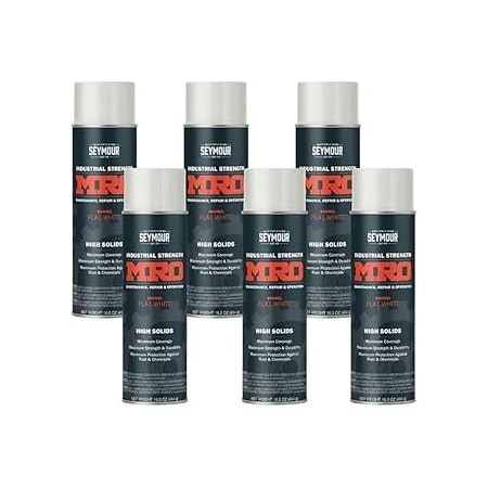 Seymour Midwest MRO Industrial High-Solids Spray Paint, Flat White, 16 oz, 6PK 6201412