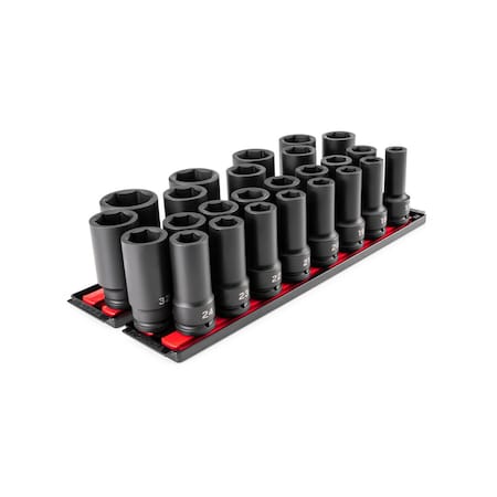 Tekton 3/4 Inch Drive Deep 6-Point Socket Set with Rails and Trays, 25-Piece (17 - 50 mm) SID93114