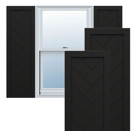 Ekena Millwork True Fit PVC Single Panel Herringbone Modern Style Fixed Mount Shutters, Black, 18W x 66H, PR TFP001HB18X066BL