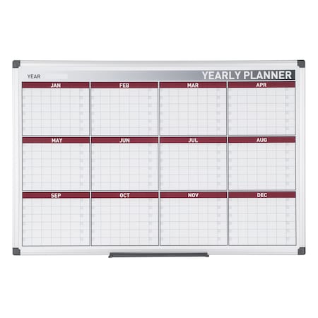 Mastervision Magnetic 12-Month Dry-Erase Planner, Red and Silver Design, 2x3' GA0375170