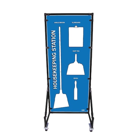 5S Supplies Housekeeping Shadow Board Broom Station V13, Blue / White, Broom + Stand HSB-V13-BLUE/WHITE-BO-STAND