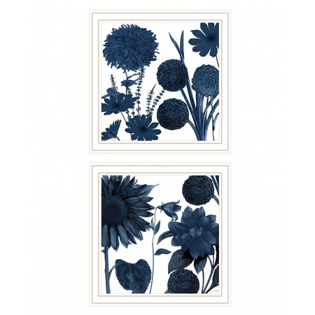 Homeroots Set Of Two Sunflower Blues 2 White Framed Print Wall Art, 2PK 408064