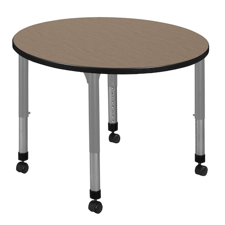 Regency Round Kee Height Adjustable Mobile Classroom Activity Table, 42 in W, 42 in L, Noble Oak TB42RNDNOAPCGY