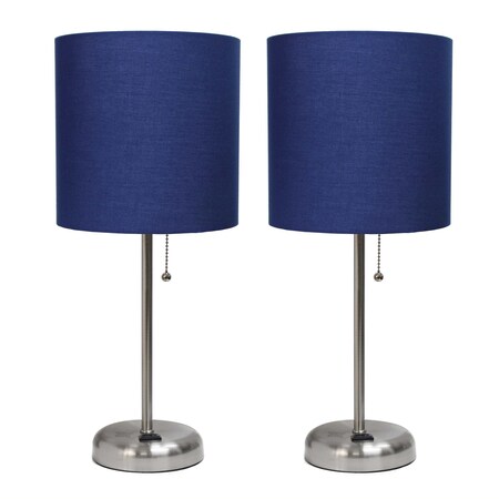 Homeroots Set of Two 20" Silver Metal Table Lamp With Navy Blue Drum Shade 643205