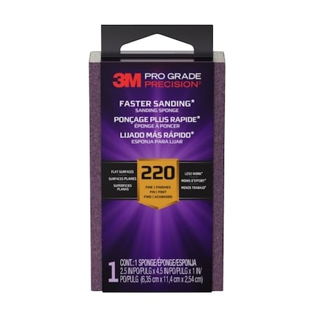 3M Faster Sanding Block Sponge, 2-1/2 in L, 4-1/2 in W, 220 Grit, Fine FSB220-PGP-1T