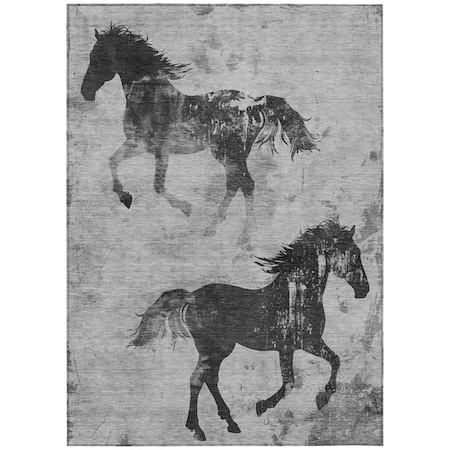 Homeroots 5' X 8' Gray And Charcoal Horse Washable Indoor Outdoor Area Rug 618656