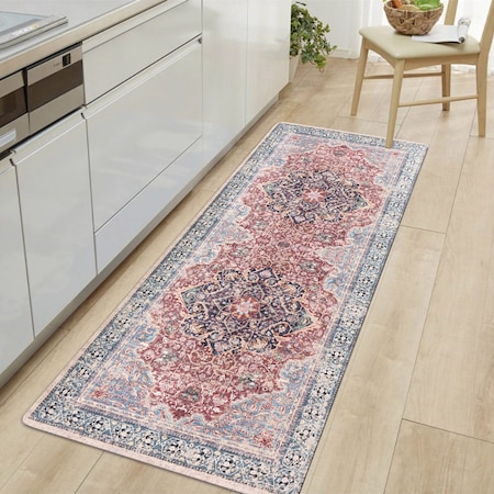 World Rug Gallery Transitional Medallion Cushioned Anti Fatigue Standing Kitchen Mat 18 ft x 47 ft Multi WR15MULTI18X47