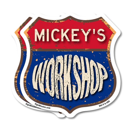 Signmission Mickey's Workshop, 6 inch X 6 inch, Plastic Sign, 2PK SHI-P-2PACK-6-489-MICKEY