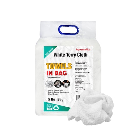 Supremeplus Recycled White Terry Towel Cleaning Rags, 5 lbs. Bag SP-6328