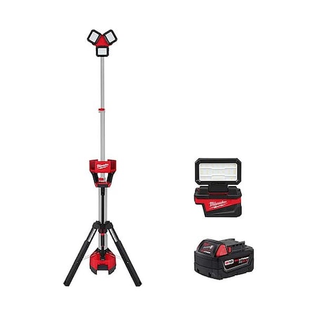 Milwaukee Tool M18 Tower Light+ 5.0 Battery+Flood Light 2136-20, 48-11-1850, 2359-20