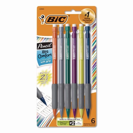 Bic Xtra-Comfort Mechanical Pencil, 0.7 mm, HB #2, Black Lead, Assorted Barrel Colors, 6PK MPGP61