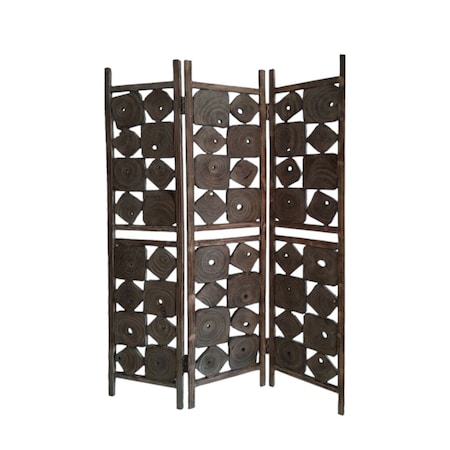 Homeroots 71" Brown Solid Wood Folding Three Panel Screen Room Divider 342739
