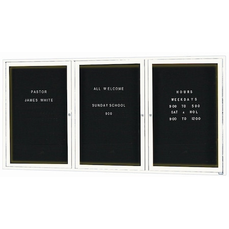 Aarco Illuminated Enclosed Letter Board Directory w/ Powder Coated White Al Frame, 36''Hx72''W 3 Doors ADC3672-3IW