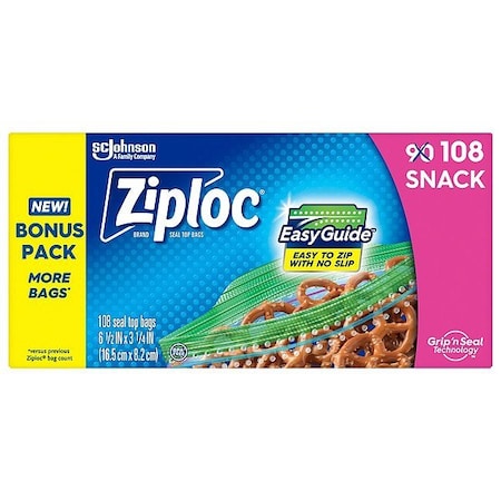 Ziploc Snack Bag, 6 1/2" L, 3 1/4" W, PK108 383215