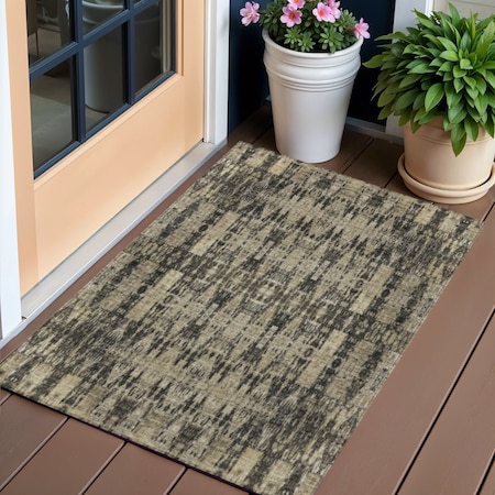 Homeroots 3' X 5' Black Taupe And Beige Moroccan Washable Indoor Outdoor Area Rug 577181