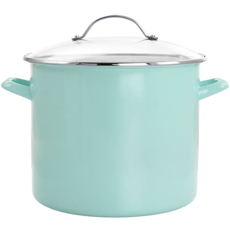 Martha Stewart 12 Quart Enamel On Steel Stock Pot with Glass Lid in Martha Blue 130622.02R
