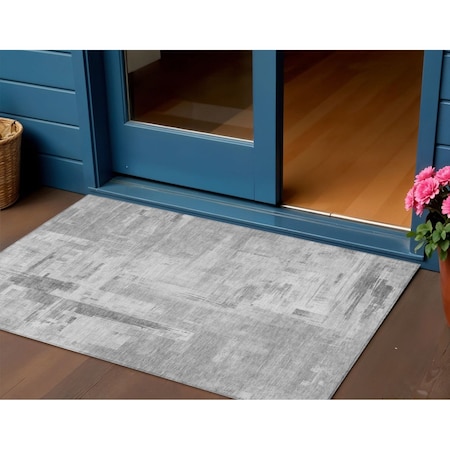 Homeroots 3' X 5' Gray And Off White Abstract Washable Indoor Outdoor Area Rug 609196