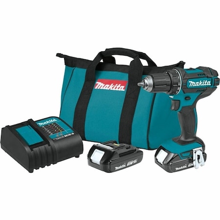 Makita Cordless Driver Drill Kit, 18 V Battery, Compact Lithium-Ion Battery, 1/2" Chuck, Teal XFD10SY