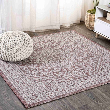 Jonathan Y Sinjuri Medallion Textured Weave Red/Taupe 5 ft Square Indoor/Outdoor Area Rug SMB101A-5SQ