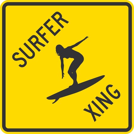 Lyle Surfer Xing with Girl on Surfer Symbol, 24x24, Diamond Grade, Yellow G-12323-DG_24x24
