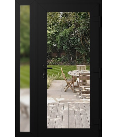 Vdomdoors Front Exterior Prehung Metal-Plastic Door Clear Glass / MANUX 8666 Matte Black / Office Commercial MANUX8666EXD-BLK-W30+14xH80-LH-I