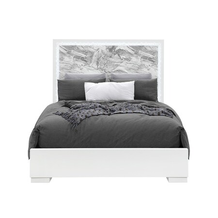 Global Furniture Usa Contemporary Naomi Silver Marble Queen Bed With Led NAOMI-SILVER MARBLE-QB W/ LED