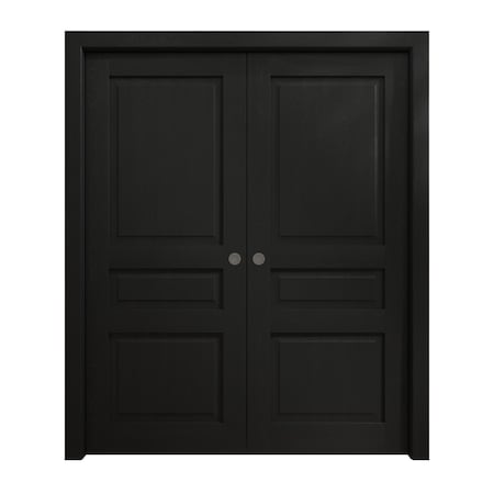 Sartodoors Sliding French Double Pocket Doors 36 x 80 inches, Ego 5012 Painted Black Oak, Kit Rail Hardware , EGO5012DP-CHK-36