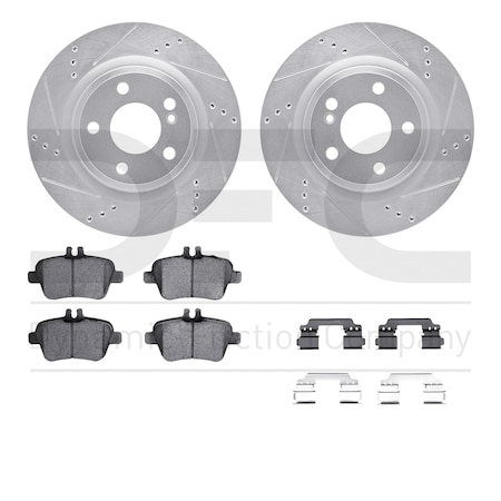Dynamic Friction Co DFC Rotors-Drilled & Slotted-Silver w/ EURO 5000 Ceramic Brake Pads Incl Hdw 7612-63094