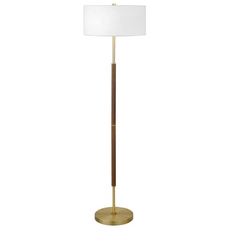 Homeroots 61" Brass Two Light Floor Lamp With White Frosted Glass Drum Shade 523571