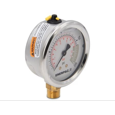 Enerpac Hydraulic Pressure Gauge, 63 mm Dial, 1/4 in NPTF, Lower Back Location G2511L