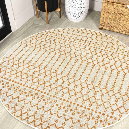 Jonathan Y Ourika Moroccan Geometric Textured Weave Cream/Orange 5 ft Round Indoor/Outdoor Area Rug SMB108O-5R