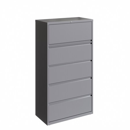 Hirsh 36 in W 5 Drawer Lateral File Cabinet, Arctic Silver, A4/Legal/Letter 23747