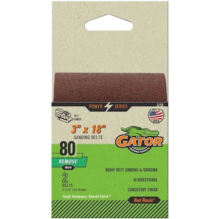Gator Sanding Belt, 3 in W, 18 in L, 80 Grit, Medium, Aluminum Oxide Abrasive 3159
