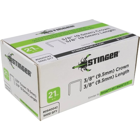 Stinger 3/8'' A-11 Galvanized Hammer Tacker Staple, 5000 Ct. 940042