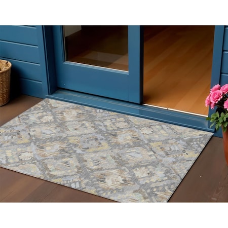Homeroots 3' X 5' Gray And Brown Geometric Washable Indoor Outdoor Area Rug 609142