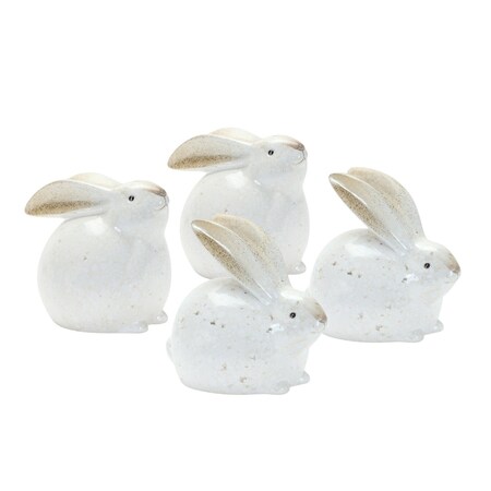 Homeroots Set of Four White And Brown Terracotta Rabbit Figurines, 4PK 518077