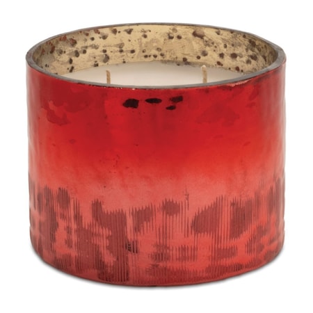 Homeroots 4" White Cranberry Scented Two Wick Candle In Red Distressed Frosted Glass Holder 633865