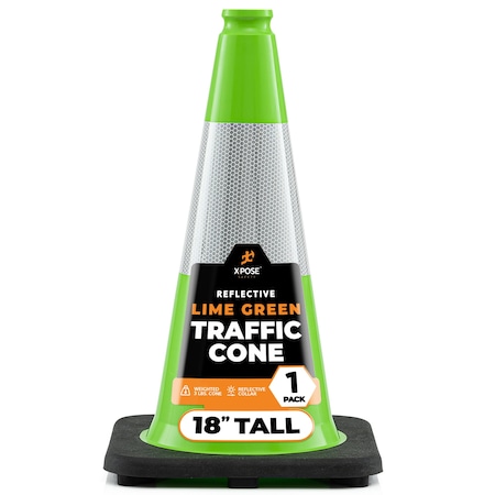 Xpose Safety Traffic Safety Cone, 18 in, Premium PVC, 6 in Reflective Collar, Lime Green, 1 pk LTC18-6-1-X