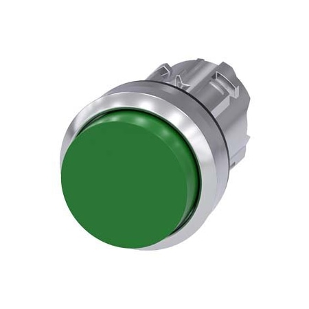 Siemens Pushbutton, 22 mm, round, metal, shiny, green, pushbutton, raised 3SU1050-0BB40-0AA0-ZY15