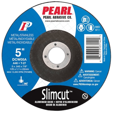 Pearl Abrasive Cut-Off Wheel, Dry, 5 in Dia, 0.045 in Thick, 7/8 in Arbor Hole Size, 46 Grit DCW05A