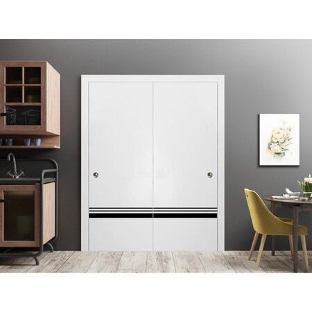 Sartodoors Sliding Closet Bypass Doors, Planum 0012 White Silk and Aluminum Strips, Sturdy Top Mount Rails Mol PLANUM0012DBD-WS-36