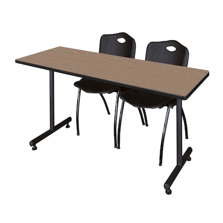 Regency Kobe T-Base Training Seminar Table W/ 2 M Stack Chairs, 66 in W, 30 in L, Noble Oak MKTRCT6630NO47BK