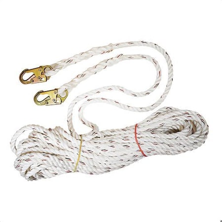 Liberty Line 100 ft Rope Grab and Vertical Lifeline, White Polydac Rope, Fall Arrest, Snap Hook Ends FAL28014