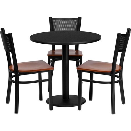 Flash Furniture Round Blk Lam Table, Rnd w/Cherry Seats, 30", Laminate Top, Wood Grain MD-0007-GG