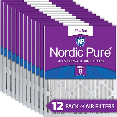 Nordic Pure 16x25x2 Pleated Air Filter, High Capacity, Electrostatically Charged Synthetic Media, MERV 8, 12 PK 16x25x2M8-12