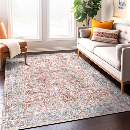 World Rug Gallery Vintage Distressed Machine Washable Area Rug 3 ft 3 in x 5 Red 6034 RED3X5