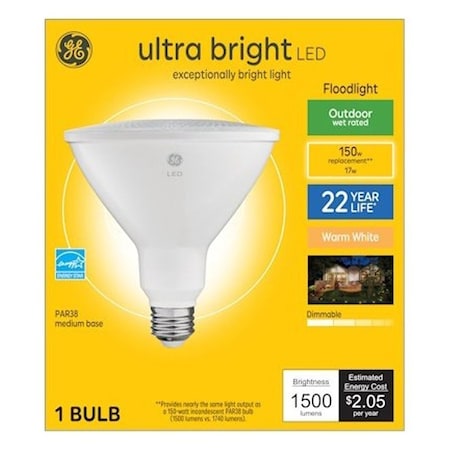 Ge LED Bulb, PAR38 Lamp, 150 W Equivalent, E26 Medium Lamp Base, Dimmable, 3000 K Color Temp 93128005