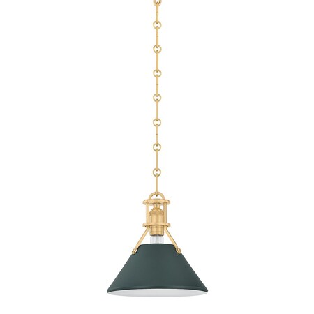 Hudson Valley Lighting Painted No. 2 9.5 in. Pendant in Aged Brass/Soft Studio Green by Mark D. Sikes MDS351-AGB/SSG